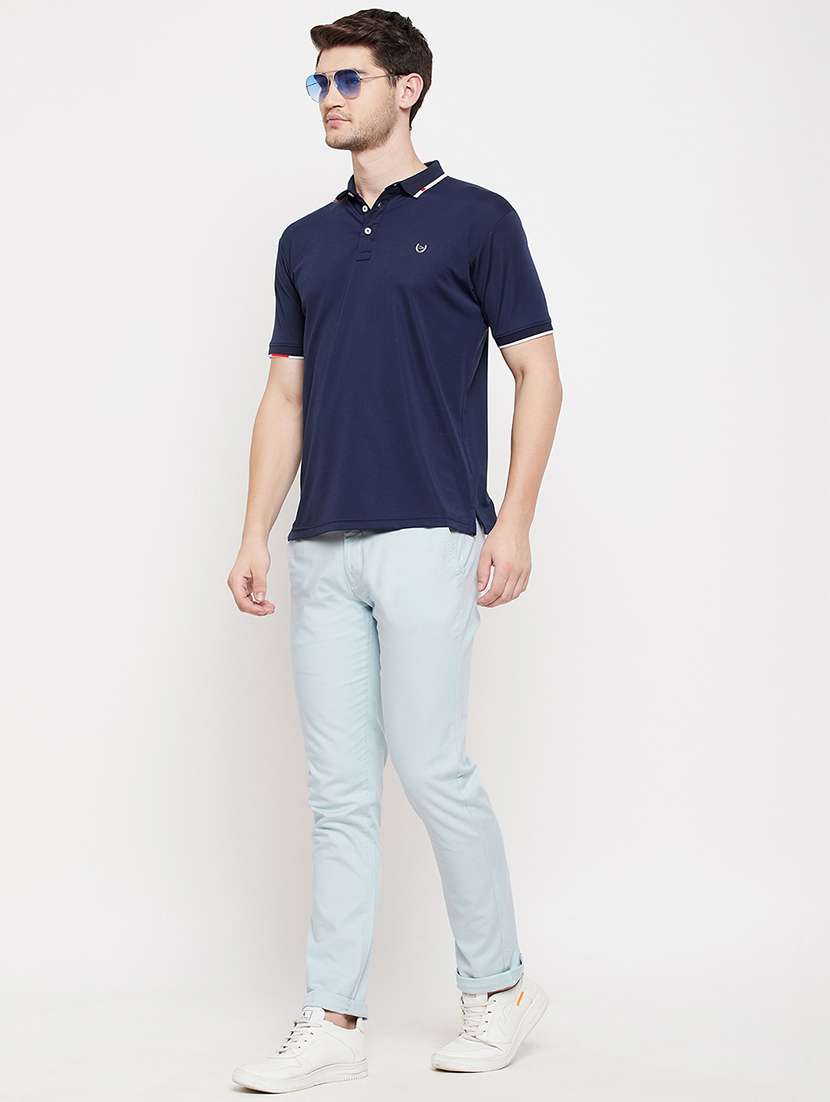 light blue solid flat front casual trouser - 18422192 - Standard Image - 3