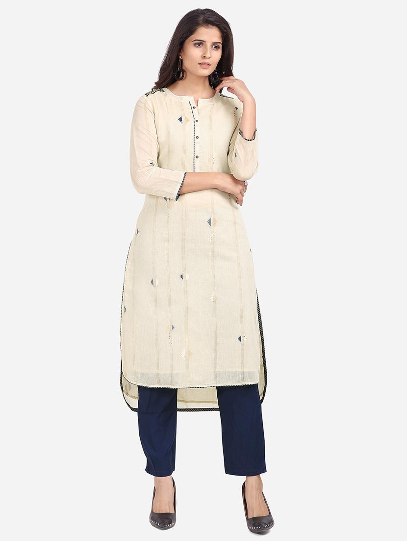 cream linen kurta pant  set - 18422491 -  Zoom Image - 0