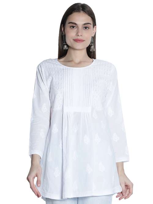 round neck chikankari a-line kurti - 18422544 - Standard Image - 0
