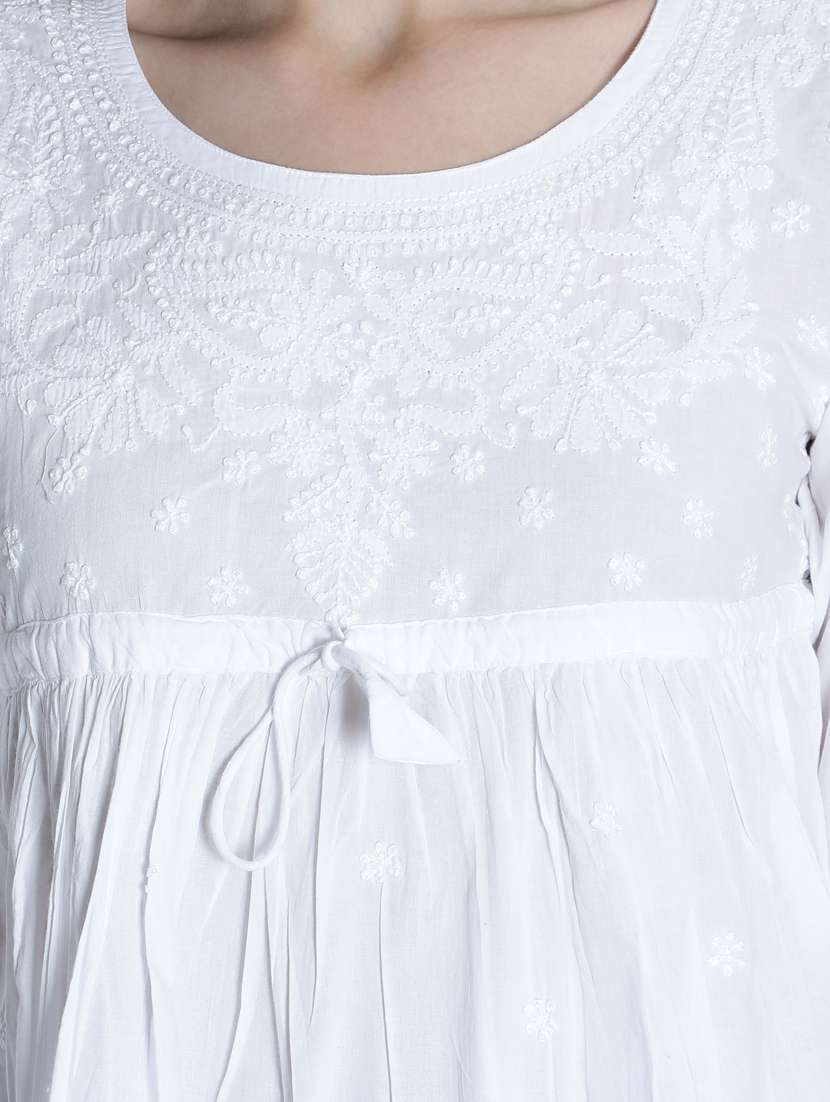 round neck chikankari flared kurti - 18422545 - Standard Image - 3