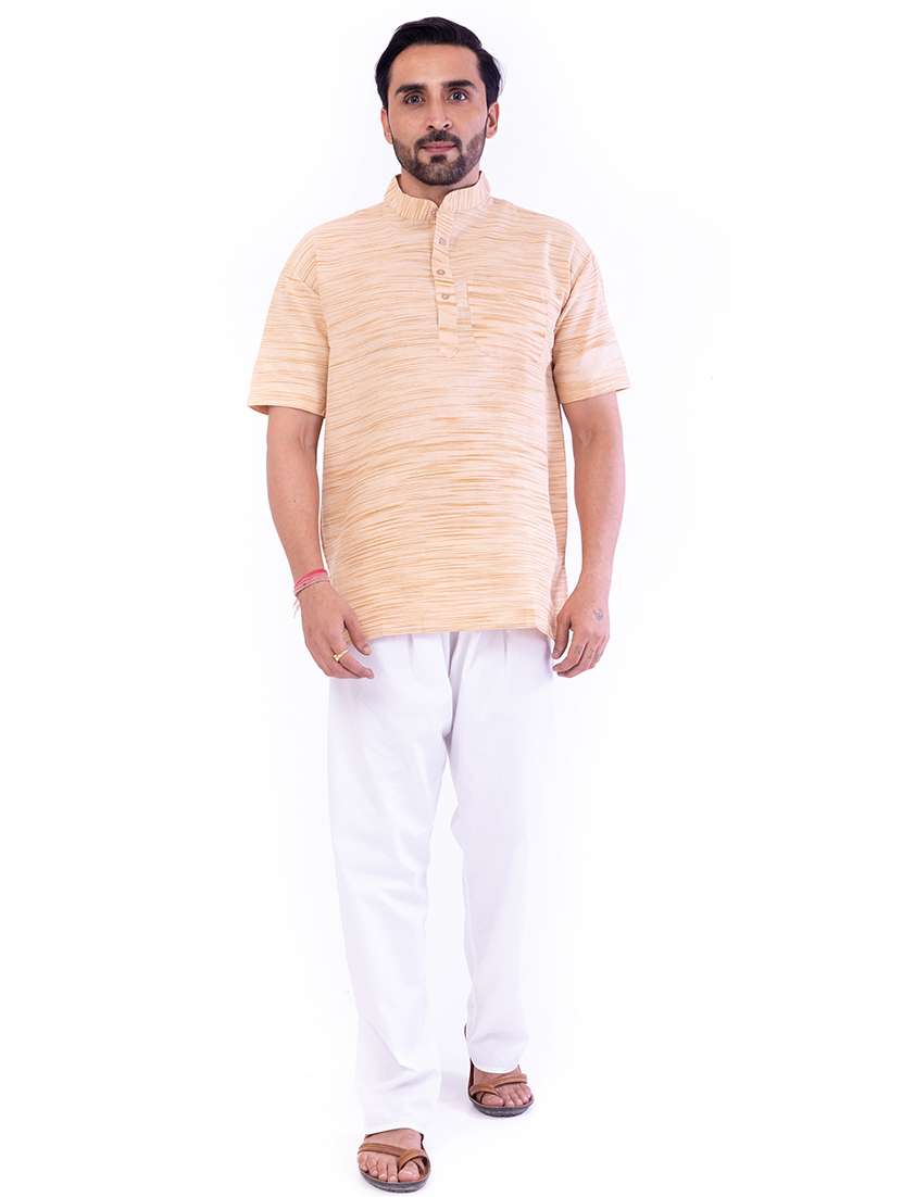 beige melange short kurta - 18423459 -  Standard Image - 3
