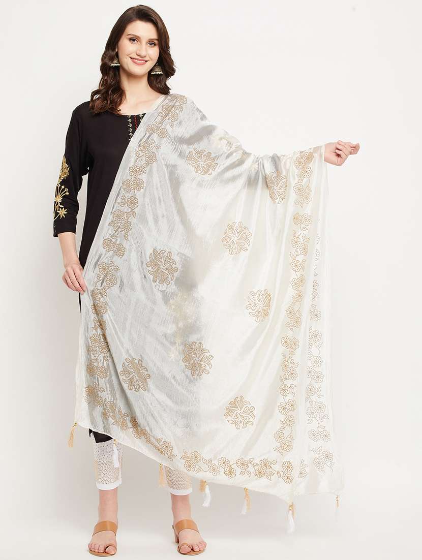 white woven embellished dupatta
