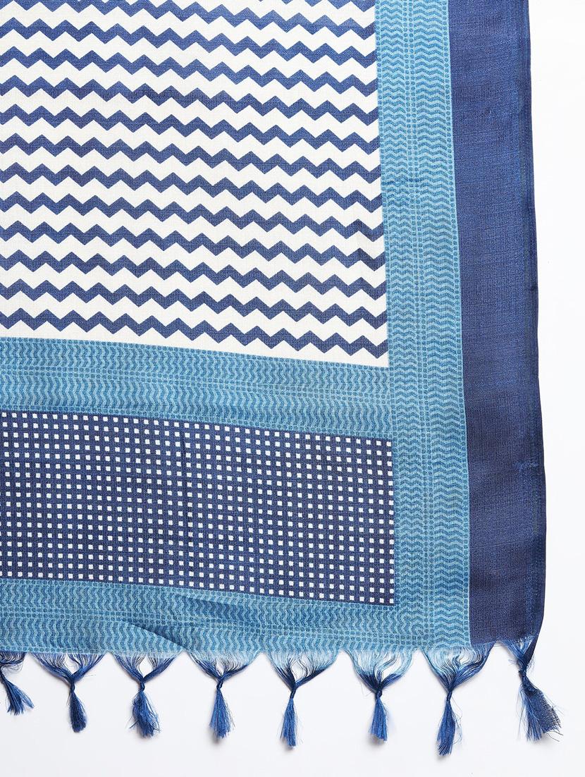 white chevron print dupatta with fringes - 18423797 - Standard Image - 3