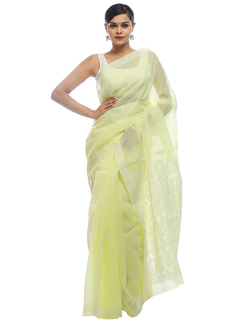 yellow cotton saree with blouse