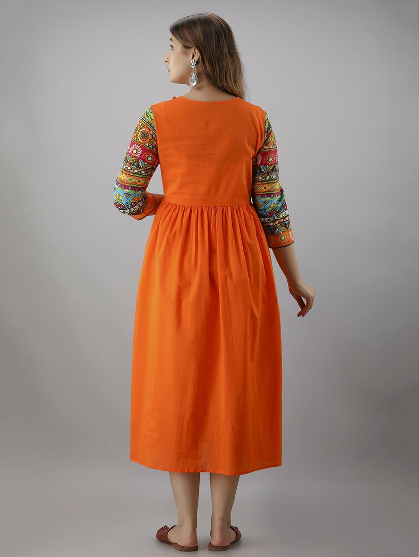 orange printed a-line ethnic dress - 18424165 - Standard Image - 3