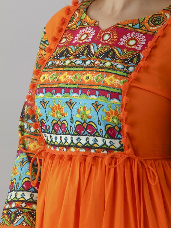 orange printed a-line ethnic dress - 18424165 - Standard Image - 5