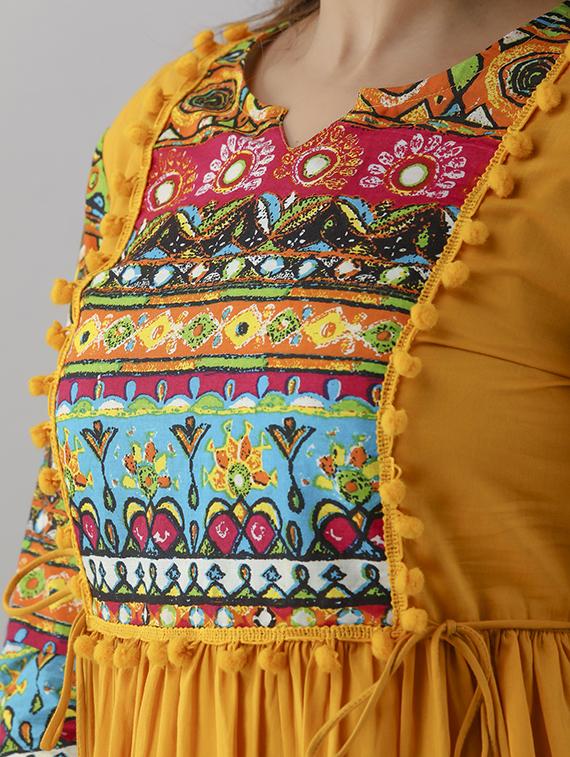 yellow printed a-line ethnic dress - 18424167 - Standard Image - 3