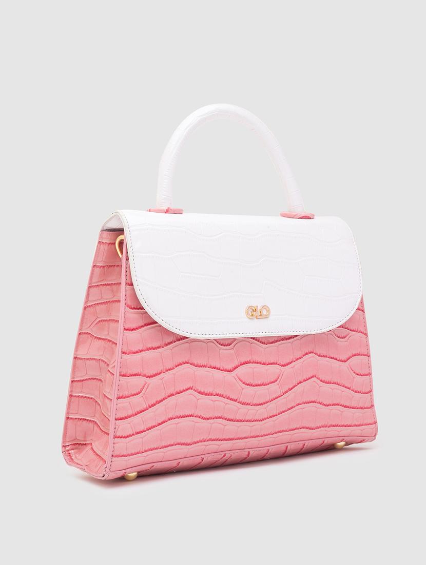 pink textured regular handbag - 18424334 - Standard Image - 3
