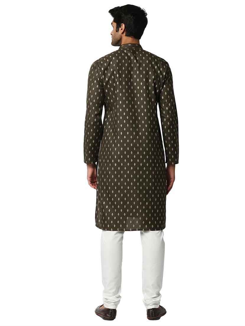 olive printed kurta - 18425428 - Standard Image - 3