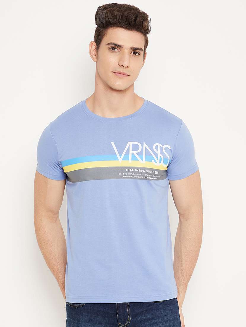 light blue chest print t-shirt - 18425879 -  Zoom Image - 0