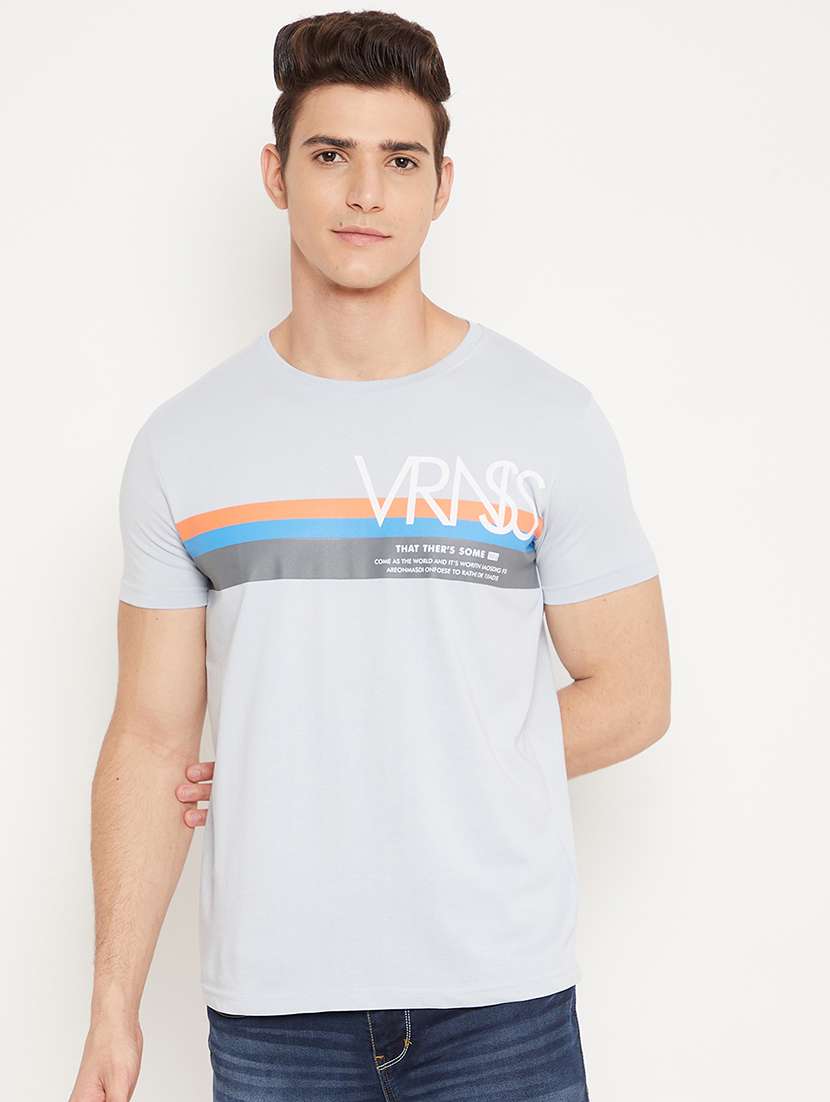 light blue chest print t-shirt - 18425880 - Zoom Image - 0
