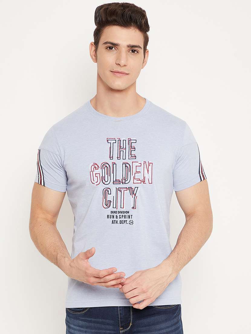light blue front print t-shirt - 18425886 - Zoom Image - 0