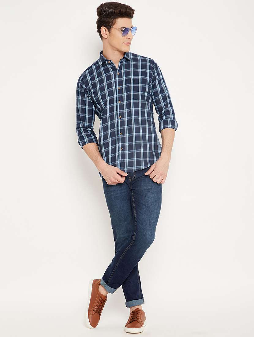 navy blue checkered casual shirt - 18425898 -  Standard Image - 3