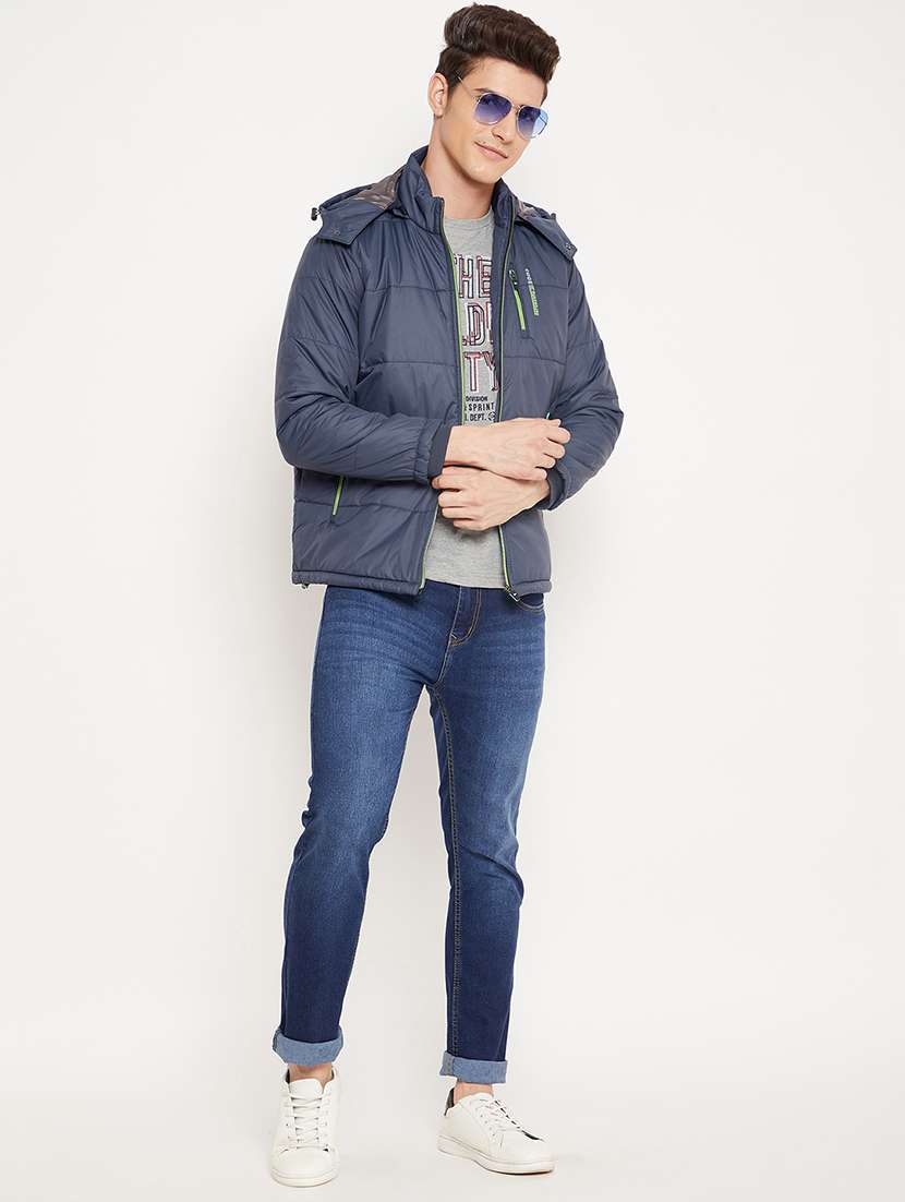 navy blue solid hooded quilted jacket - 18425907 -  Standard Image - 3