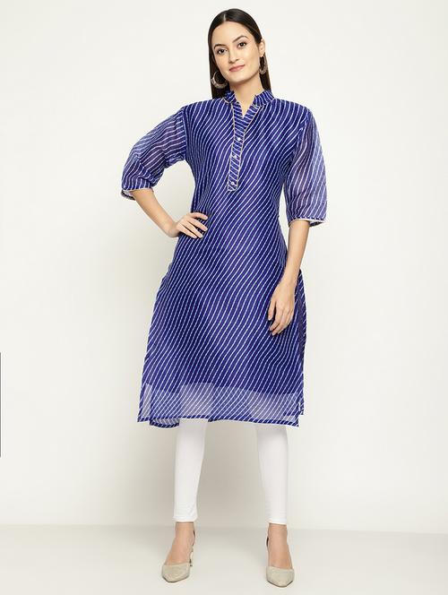 indigo leheriya print straight kurta - 18426004 - Standard Image - 0
