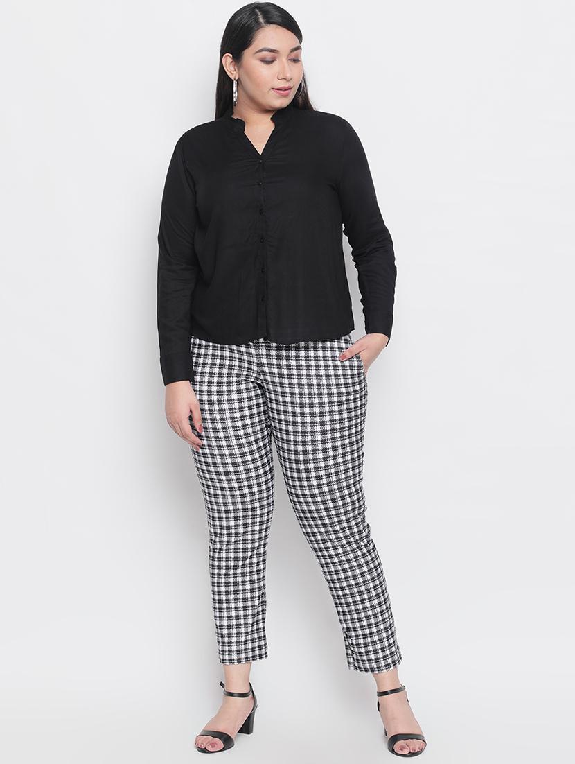 high rise checkered flat front trouser - 18426858 - Standard Image - 3