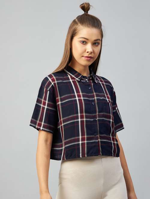 straight hem checkered crop shirt - 18426975 - Standard Image - 0