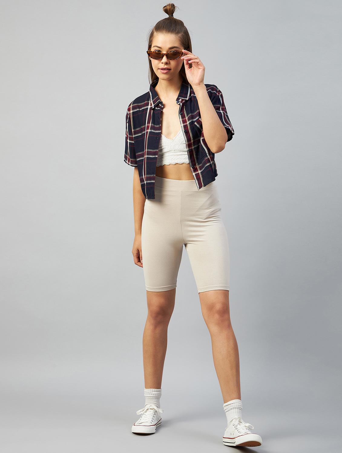 straight hem checkered crop shirt - 18426975 - Standard Image - 3