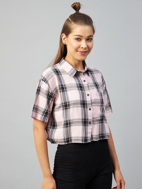 straight hem checkered crop shirt - 18426976 - Standard Image - 0