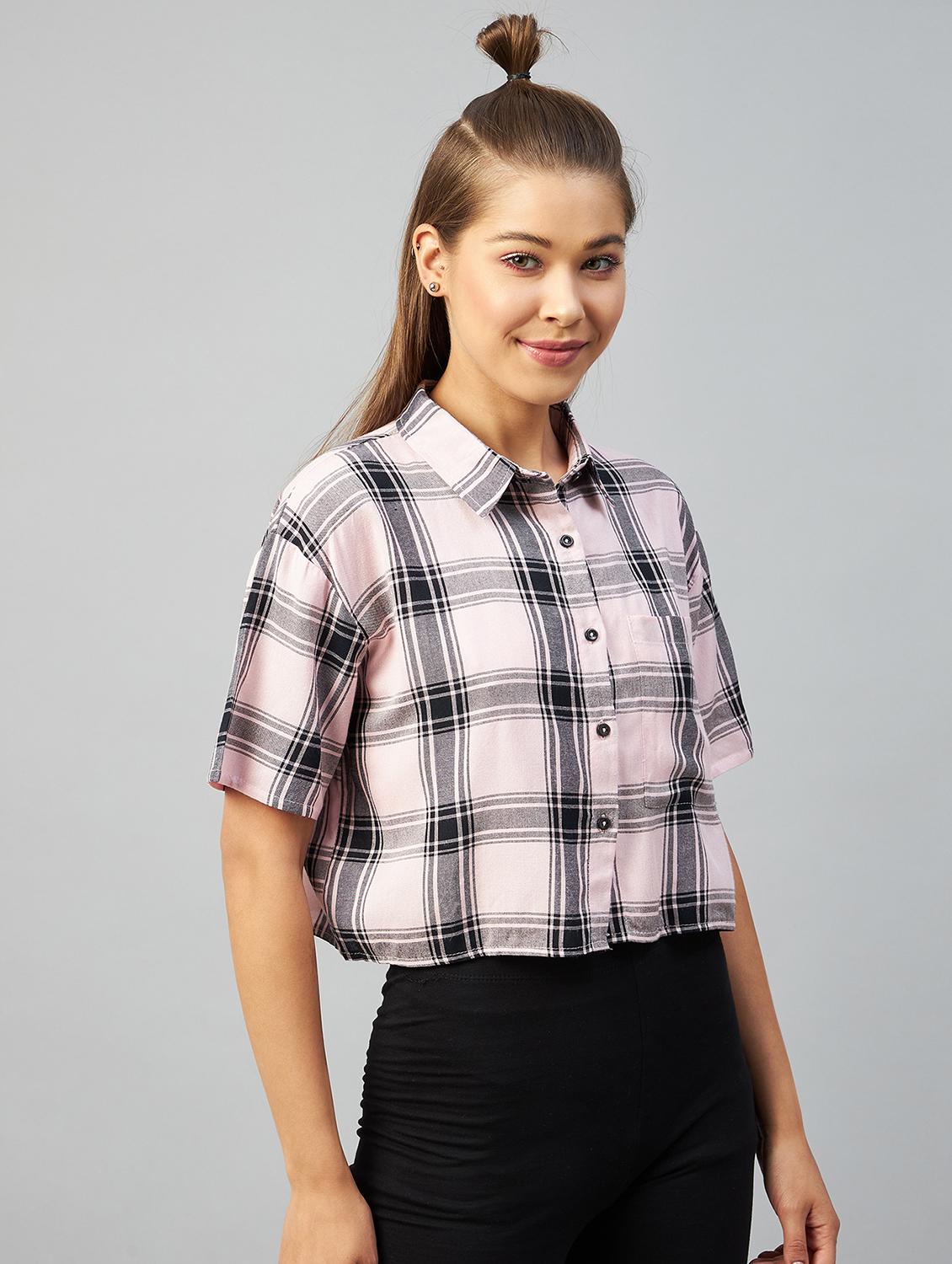 straight hem checkered crop shirt - 18426976 - Zoom Image - 0