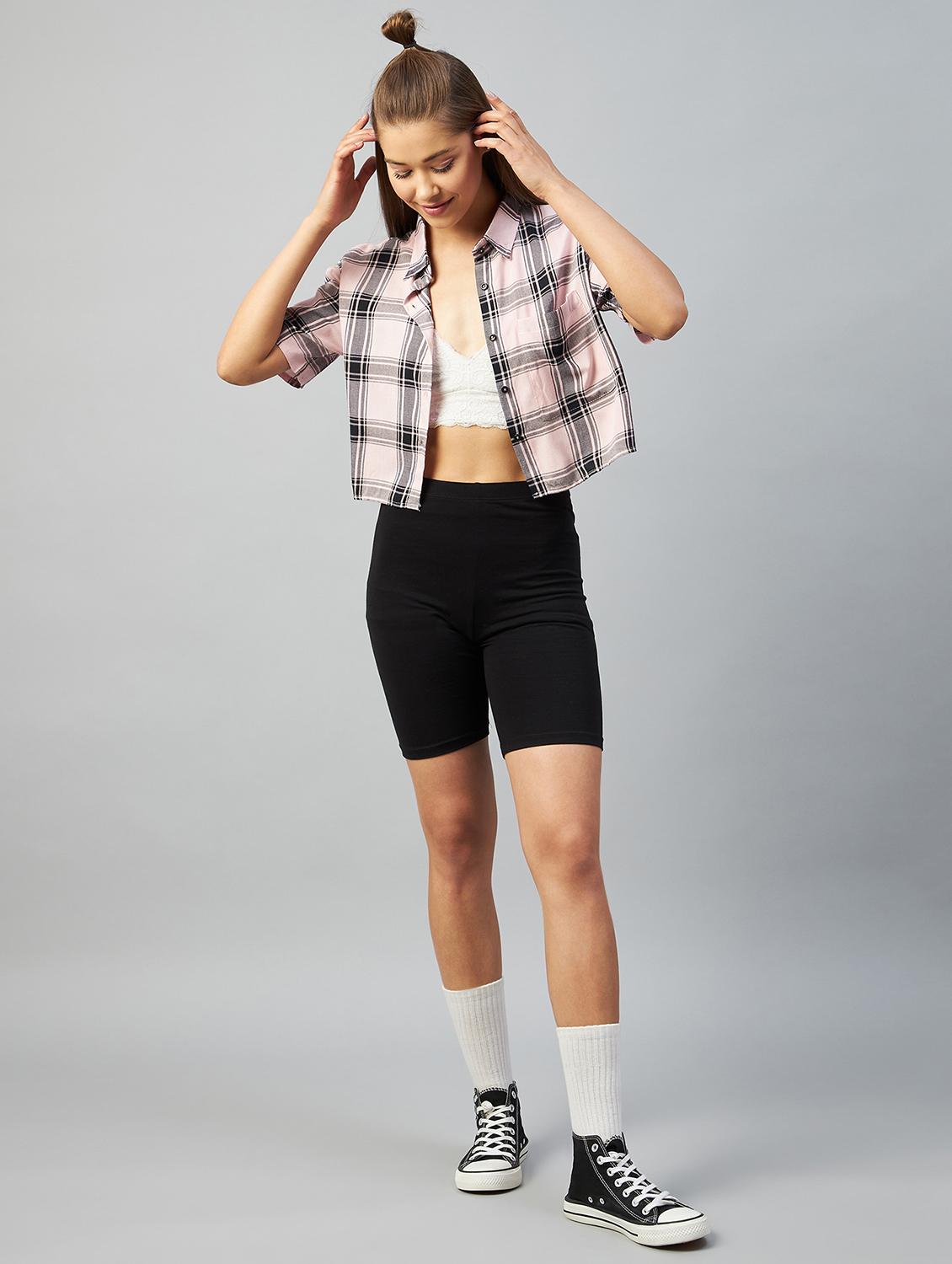 straight hem checkered crop shirt - 18426976 - Standard Image - 3