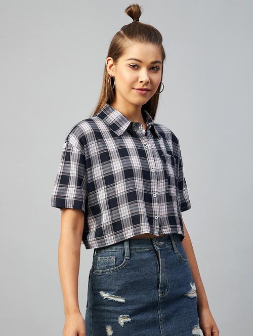 straight hem checkered crop shirt - 18426981 - Standard Image - 0