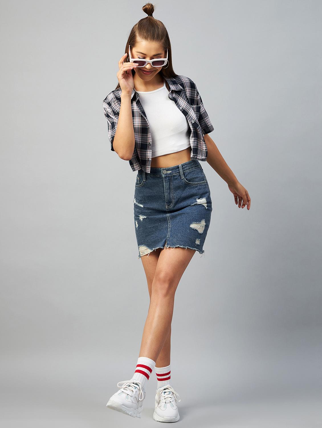 straight hem checkered crop shirt - 18426981 - Standard Image - 3