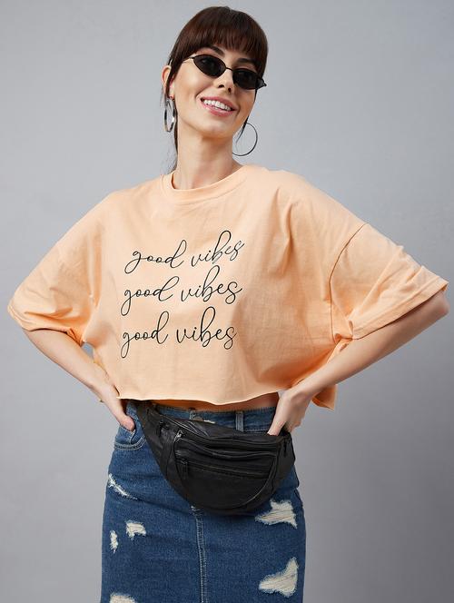 women's chest print crew neck t-shirt - 18426996 -  Standard Image - 0