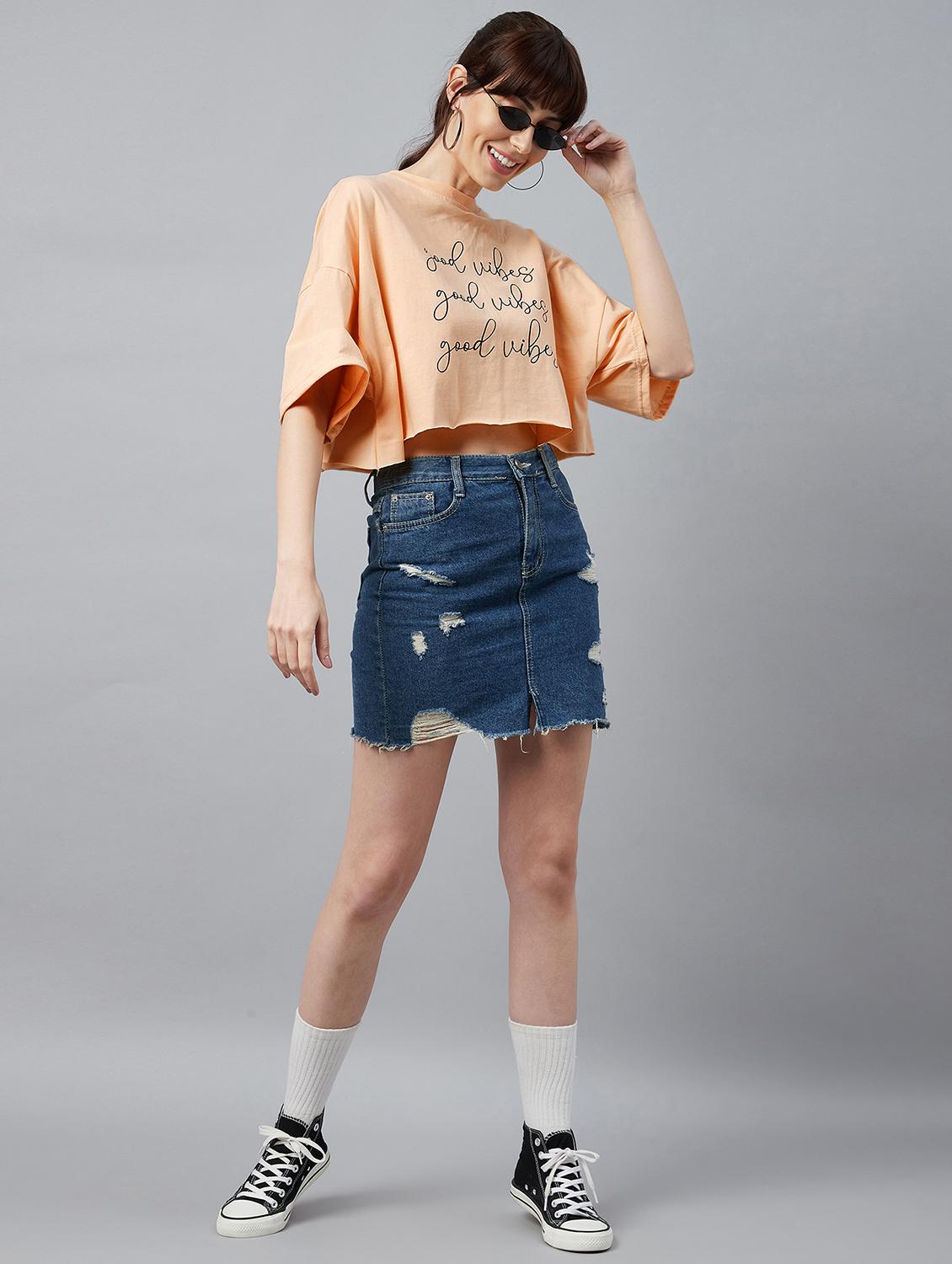 women's chest print crew neck t-shirt - 18426996 - Standard Image - 3