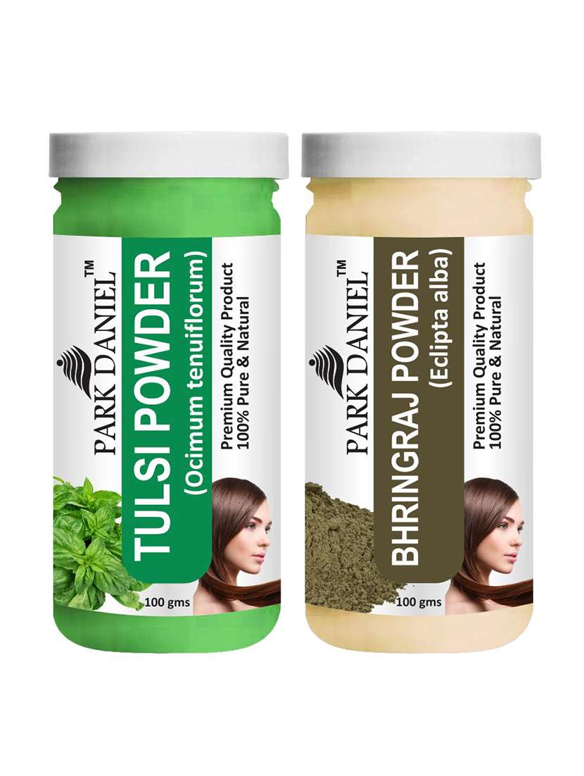 park daniel pure & natural tulsi powder & bhringraj powder combo pack of 2 bottles of 100 gm (200 gm )