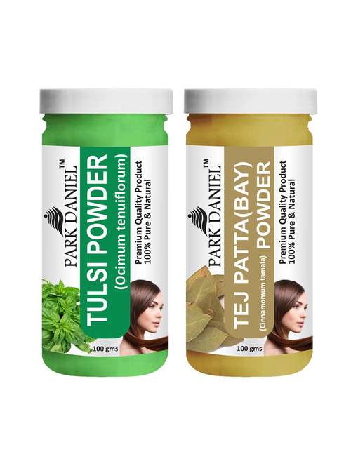 park daniel pure & natural tulsi powder & tej patta(bay) powder combo pack of 2 bottles of 100 gm (200 gm ) - 18427295 -  Standard Image - 0