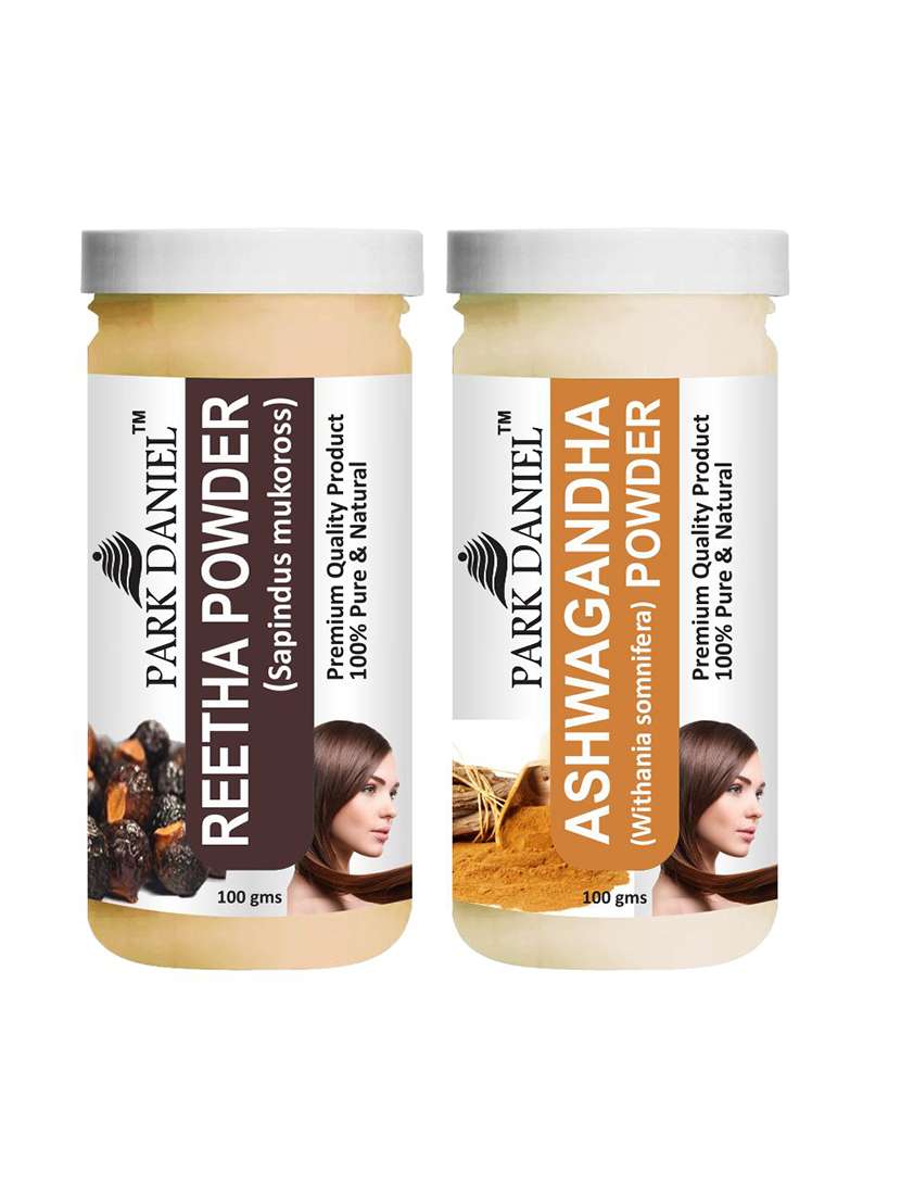 park daniel pure & natural reetha powder & ashwagandha powder combo pack of 2 bottles of 100 gm (200 gm )