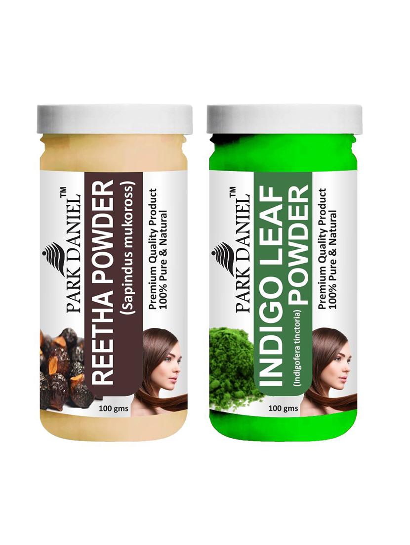park daniel pure & natural reetha powder & indigo leaf powder combo pack of 2 bottles of 100 gm (200 gm )