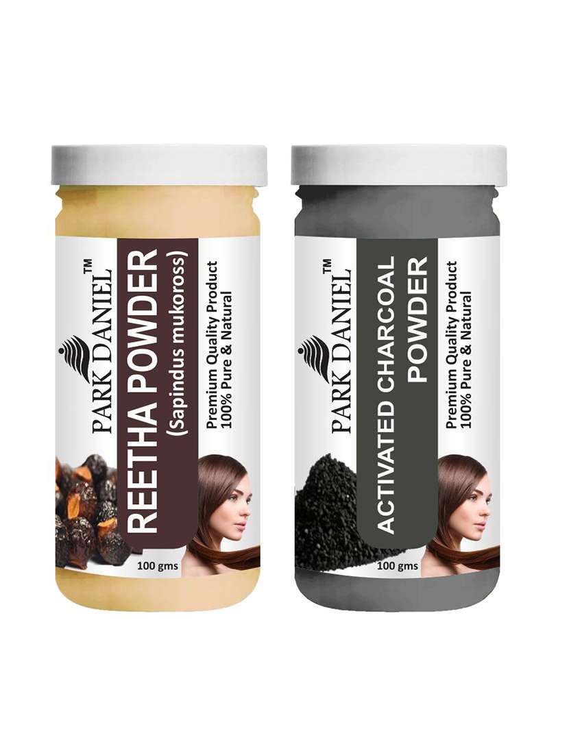 park daniel pure & natural reetha powder & activated charcoal powder combo pack of 2 bottles of 100 gm (200 gm )