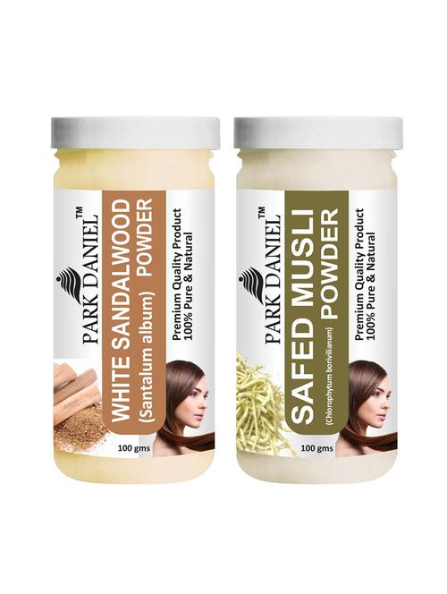 park daniel premium white sandalwood powder & safed musli powder combo pack of 2 jars of 100 gms(200 gms) - 18427361 - Standard Image - 0