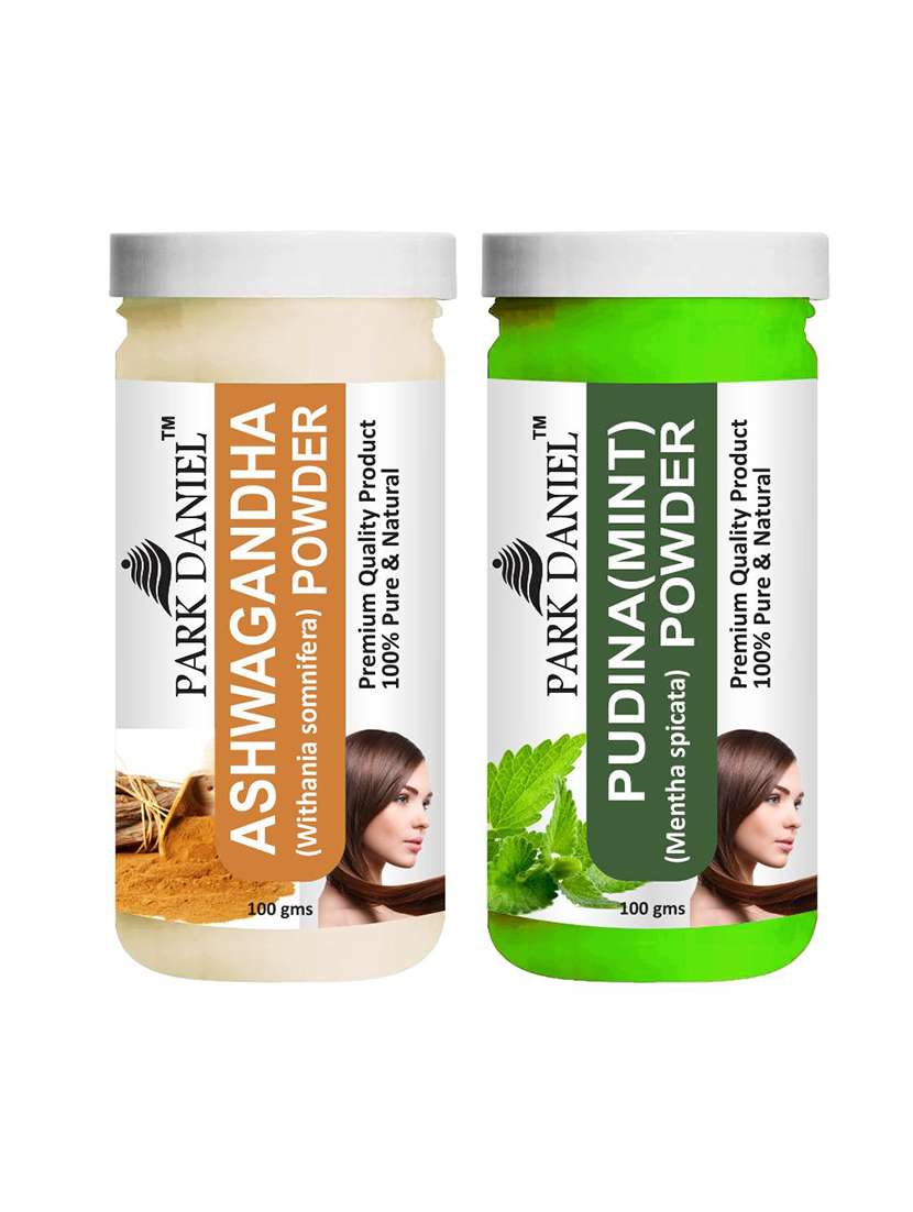 park daniel premium ashwagandha powder & pudina(mint)powder combo pack of 2 jars of 100 gms(200 gms)