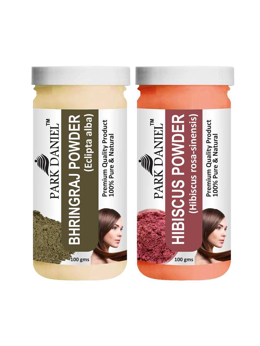 park daniel 100% pure & natural bhringraj powder & hibiscus powder combo pack of 2 jars of 100 gms(200 gms)