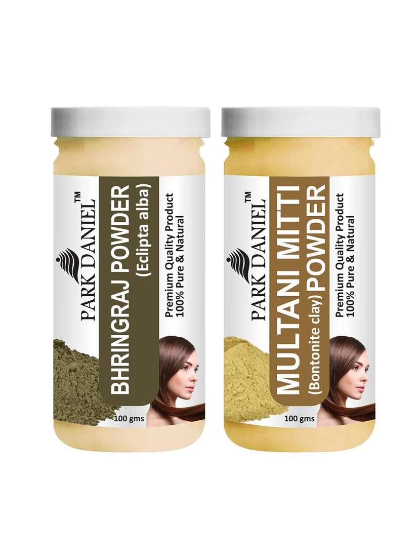 park daniel 100% pure & natural bhringraj powder & multani mitti powder combo pack of 2 jars of 100 gms(200 gms)