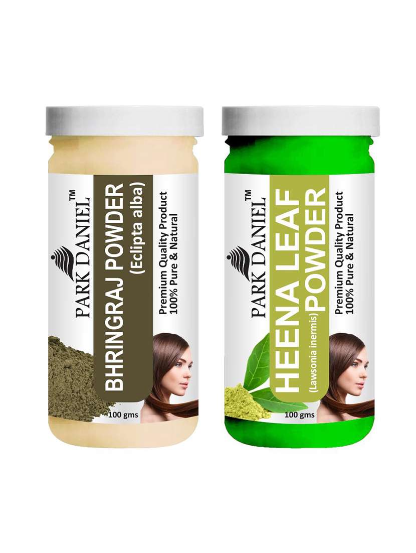 park daniel 100% pure & natural bhringraj powder & heena leaf powder combo pack of 2 jars of 100 gms(200 gms)