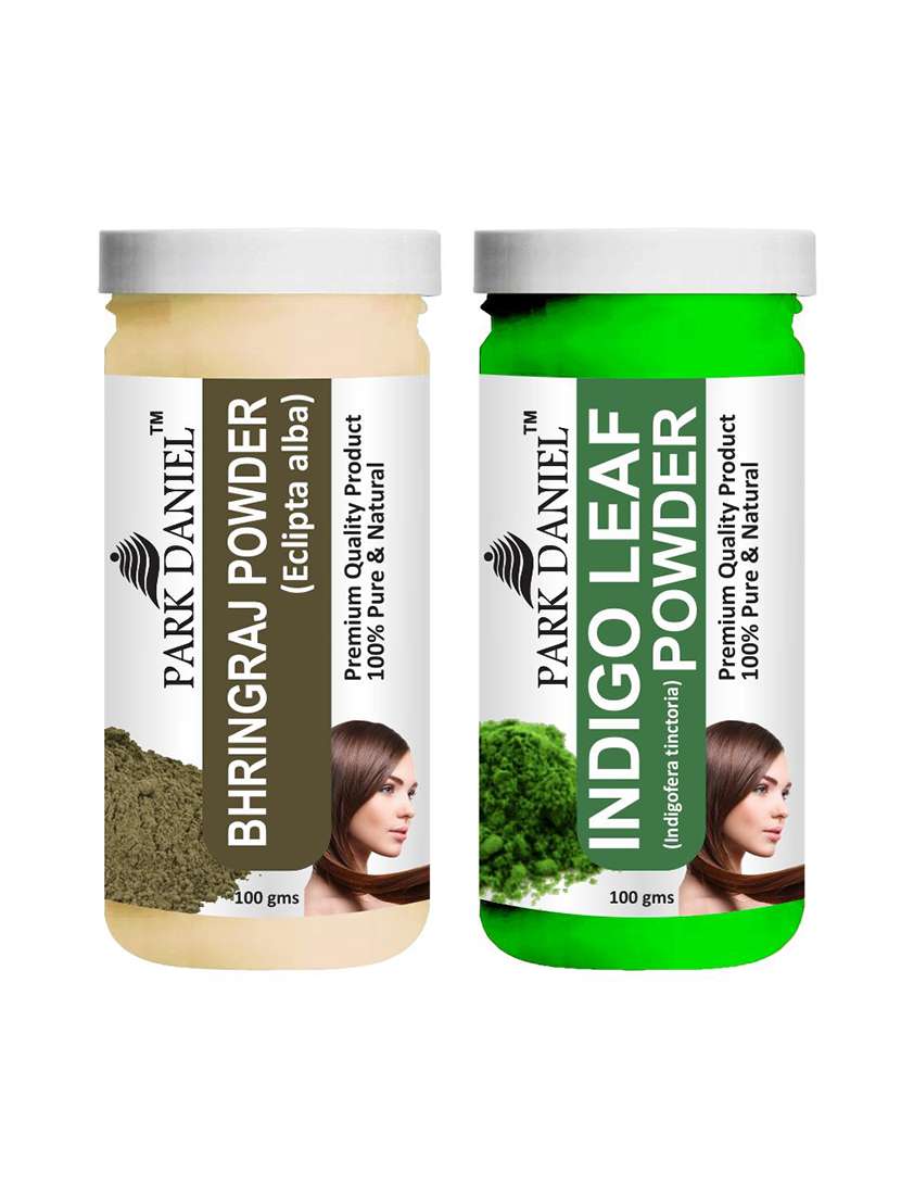 park daniel 100% pure & natural bhringraj powder & indigo leaf powder combo pack of 2 jars of 100 gms(200 gms)