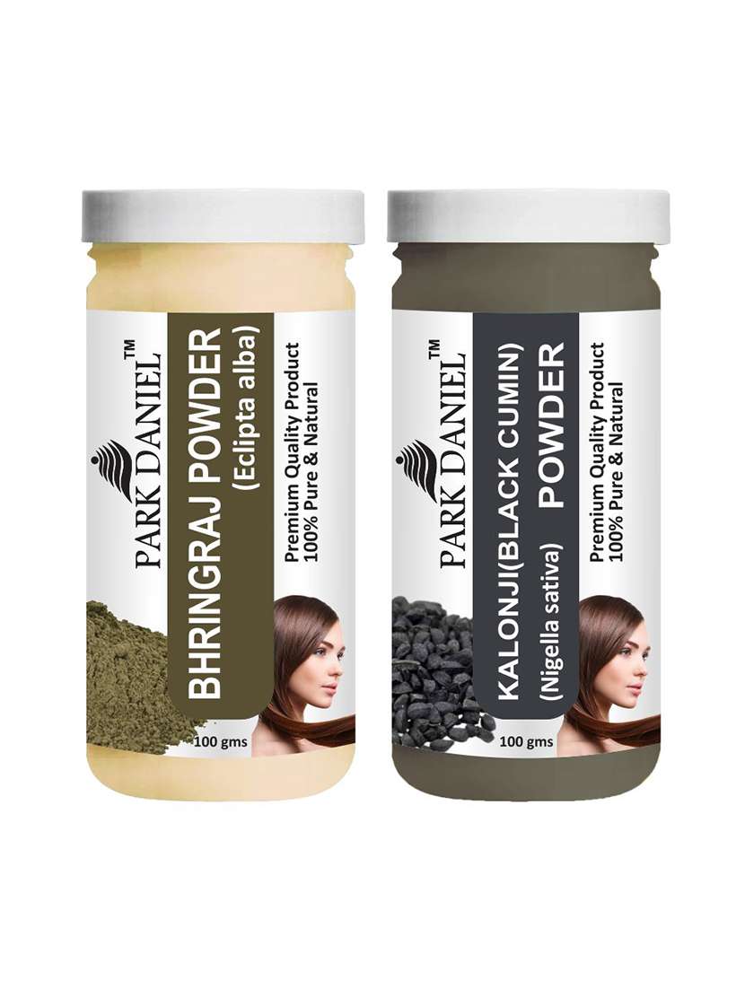park daniel 100% pure & natural bhringraj powder & kalonji(black cumin) powder combo pack of 2 jars of 100 gms(200 gms)