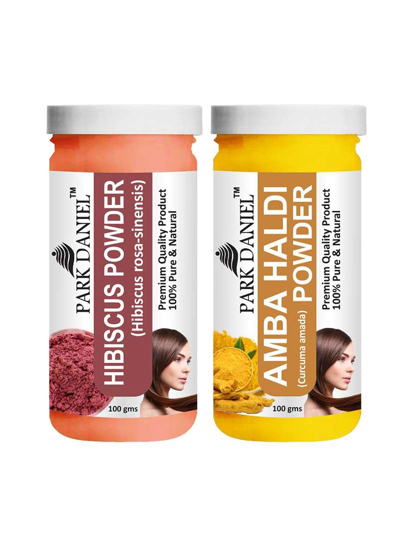 park daniel 100% pure & natural hibiscus powder & amba haldi powder combo pack of 2 jars of 100 gms(200 gms)
