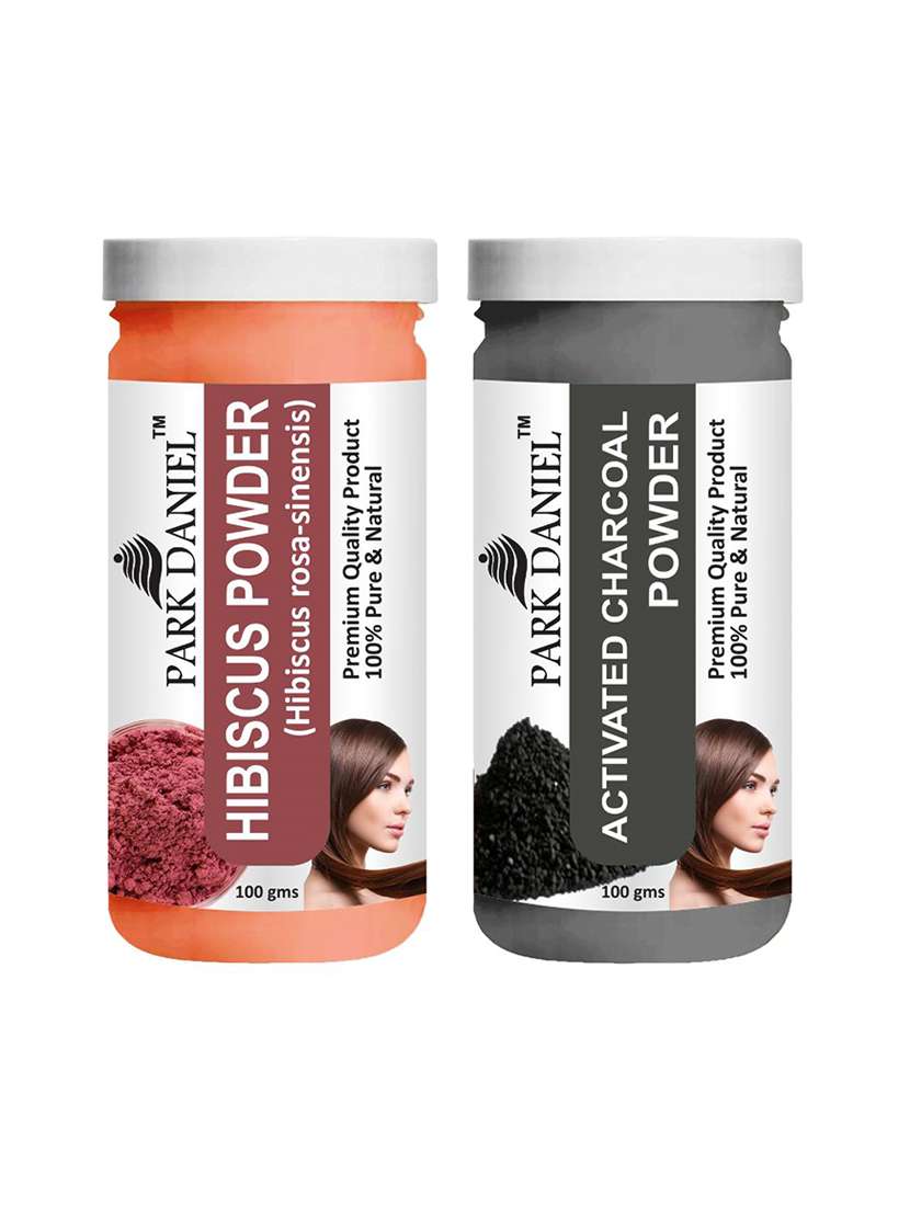park daniel 100% pure & natural hibiscus powder & activated charcoal powder combo pack of 2 jars of 100 gms(200 gms)