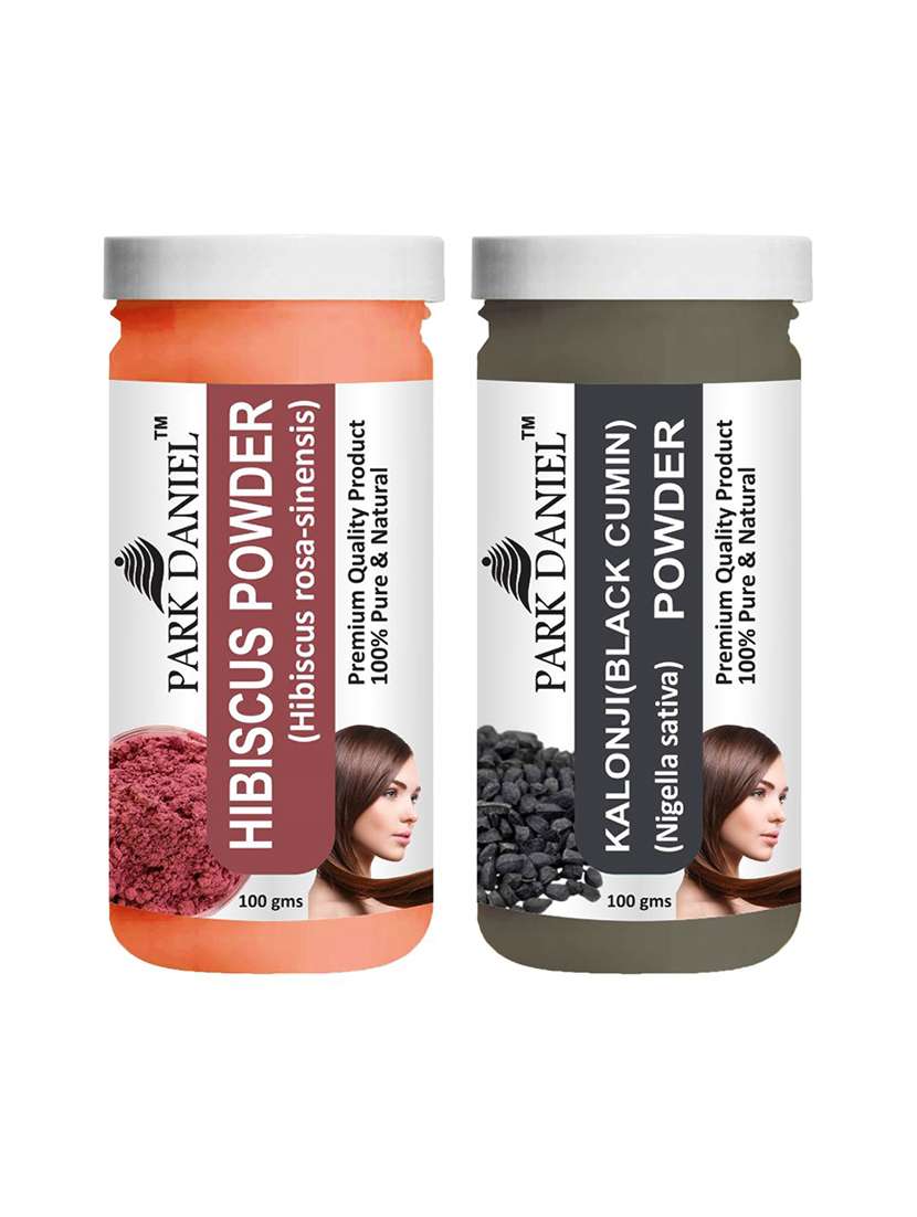 park daniel 100% pure & natural hibiscus powder & kalonji(black cumin) powder combo pack of 2 jars of 100 gms(200 gms)