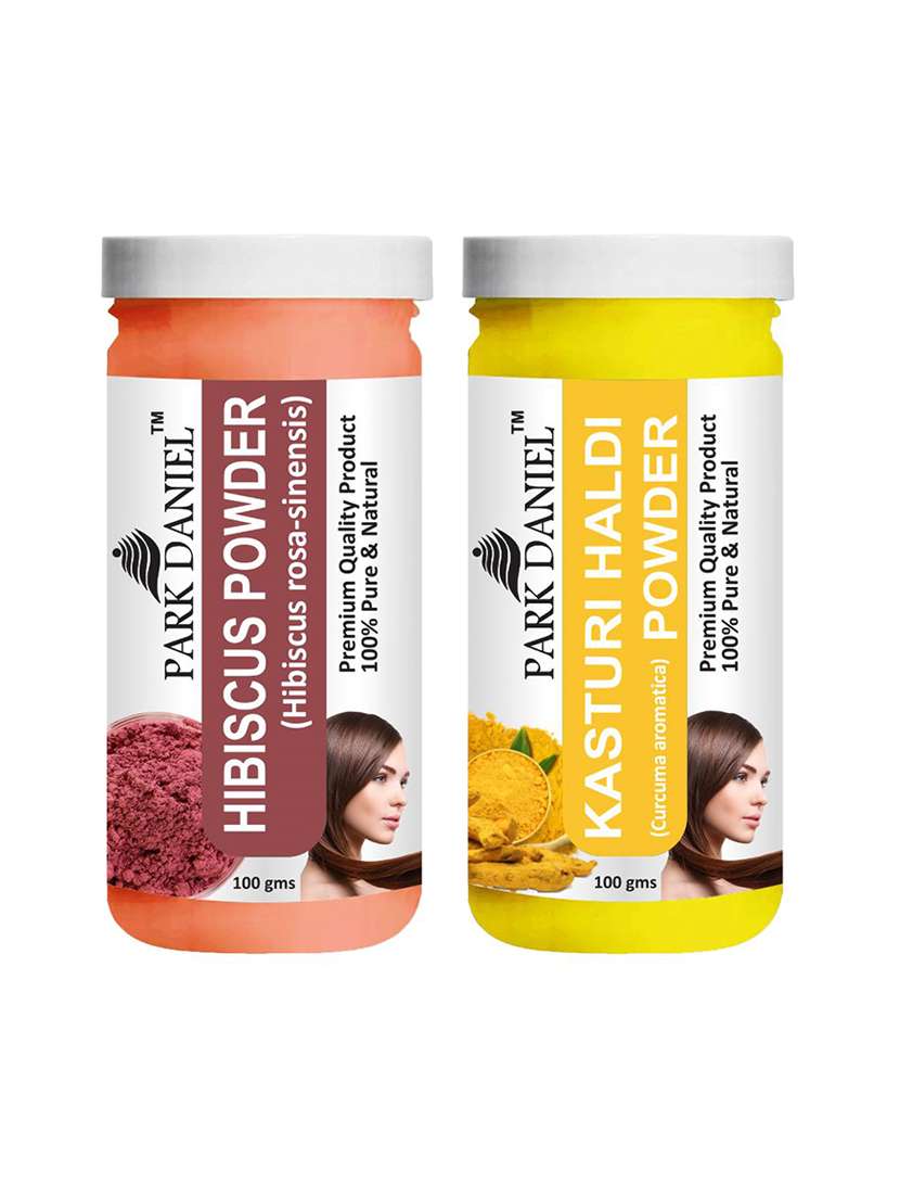 park daniel 100% pure & natural hibiscus powder & kasturi haldi powder combo pack of 2 jars of 100 gms(200 gms)