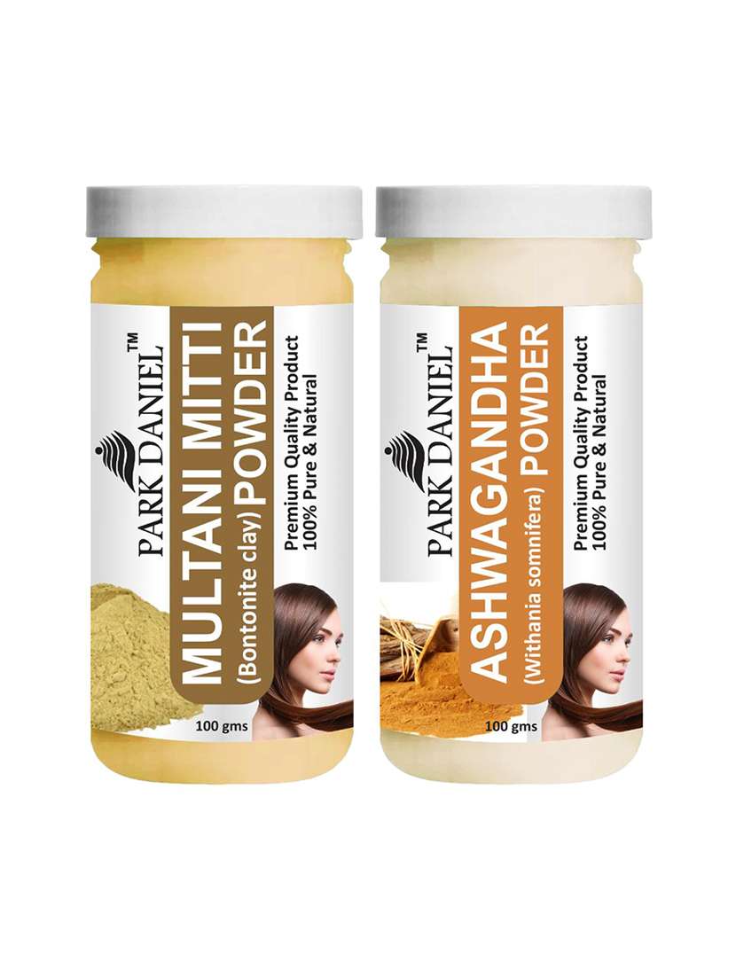 park daniel 100% pure & natural multani mitti powder & ashwagandha powder combo pack of 2 jars of 100 gms(200 gms)