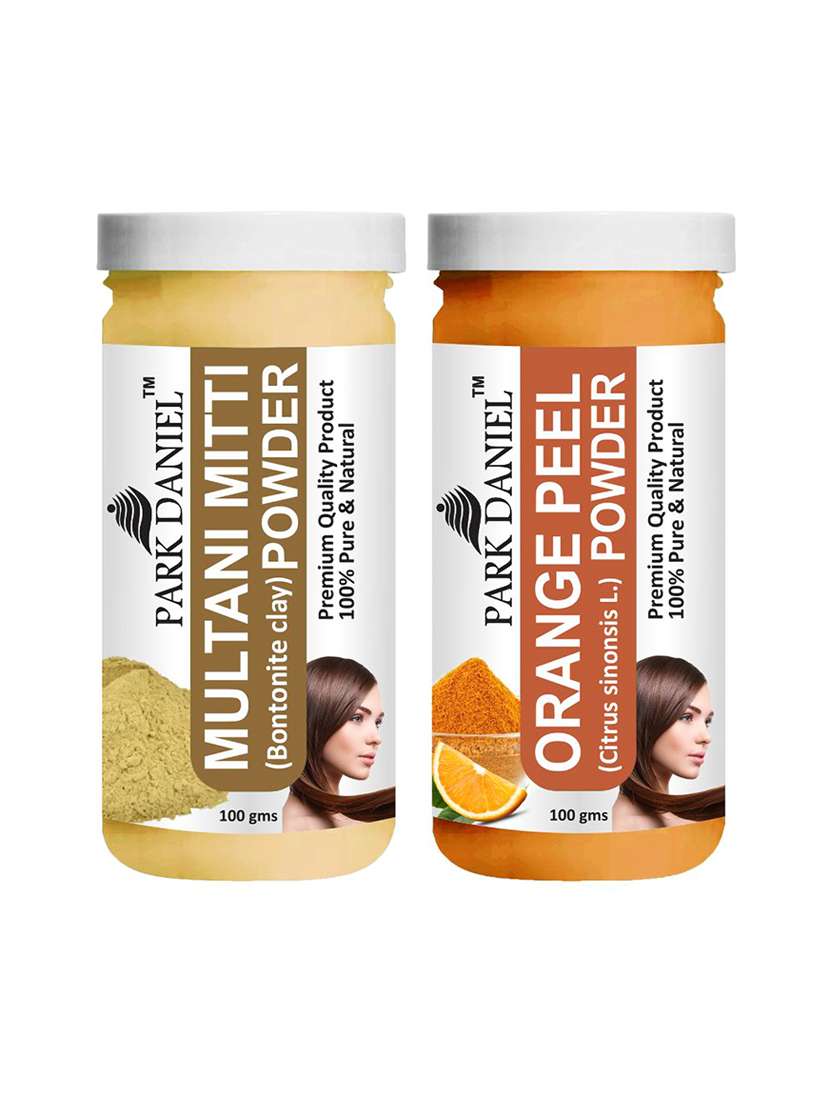 park daniel 100% pure & natural multani mitti powder & orangepeel powder combo pack of 2 jars of 100 gms(200 gms)