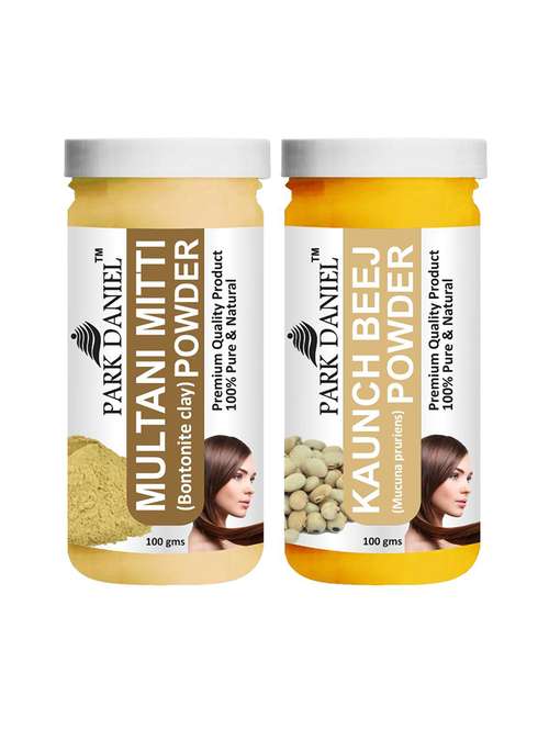 park daniel 100% pure & natural multani mitti powder & kaunch beej powder combo pack of 2 jars of 100 gms(200 gms) - 18427607 -  Standard Image - 0