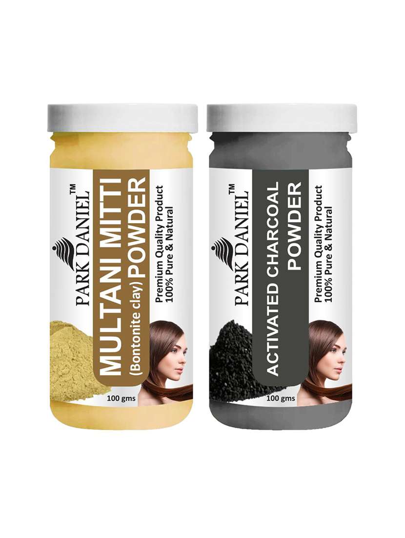 park daniel 100% pure & natural multani mitti powder & activated charcoal powder combo pack of 2 jars of 100 gms(200 gms)