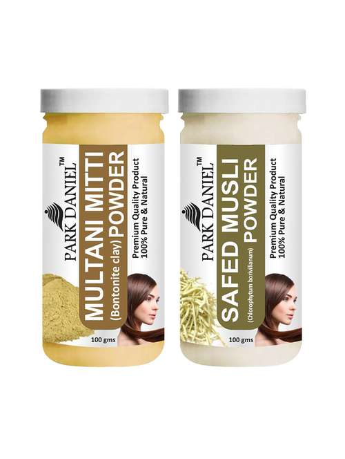 park daniel 100% pure & natural multani mitti powder & safed musli powder combo pack of 2 jars of 100 gms(200 gms) - 18427621 -  Standard Image - 0